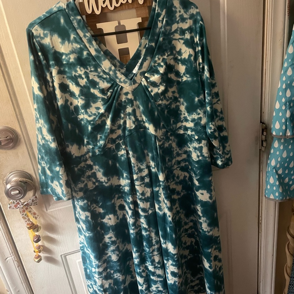 K Jordan Teal and White Tie-Dye Midi Dress